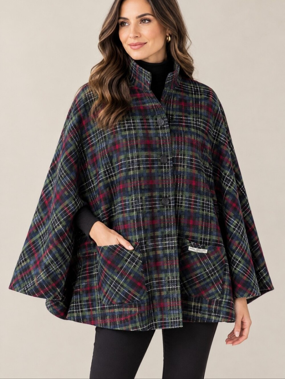 Pendleton Cape Poncho Coat Green Black Plaid 100% Wool Size L/XL